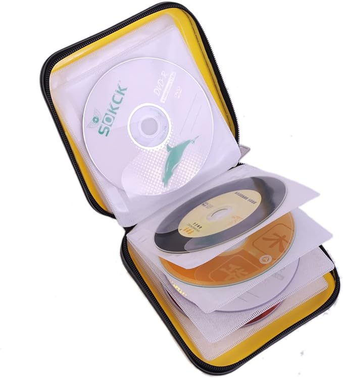 CD DVD Wallet, 32 Capacity Heavy Duty, DVD CD Case Holder for Car,Portable DVD/VCD Storage Disk, Hard Shell Sturdy case, Car CD Disk Holder,Booklet, Blu-ray Wallet (32 Capacity,yellow)
