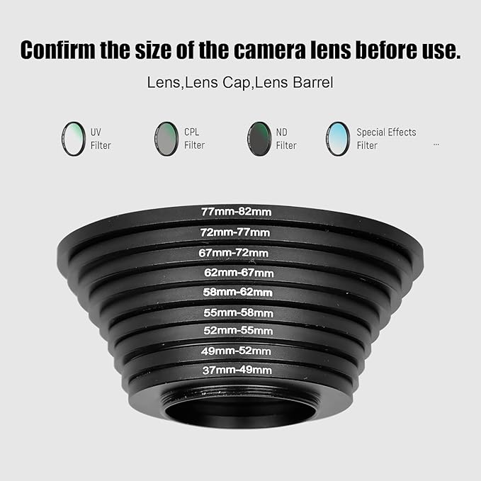 Step Down Rings 49mm to 37mm Metal Lens Filter Adapter Ring for All Brands, UV, ND, CPL 49mm Lens to 37mm Filter Size Accessories
