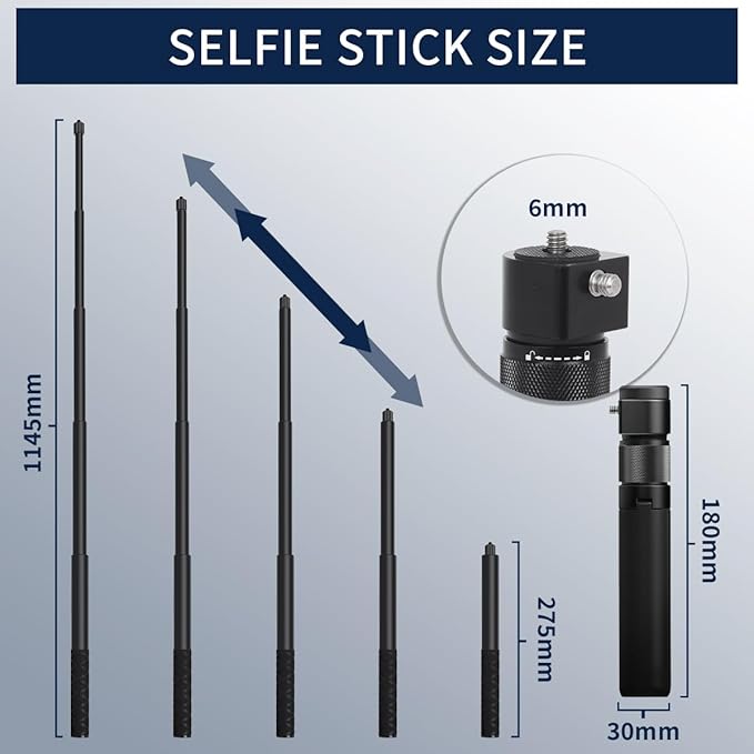 Handheld Invisible Selfie Stick Tripod 360° Rotating 11-45 in Compatible for Insta360 X3/ONE X2/RS/R/GO 3S Invisible Camera Stick Extendable Pole Aluminum Anti Shake Bracket Accessories