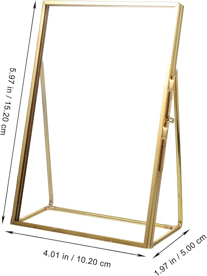 Brass Glass Picture Frame 6-inch Vintage Photo Display Stand Tabletop Holder for Pressed Flowers and Artwork Home Décor
