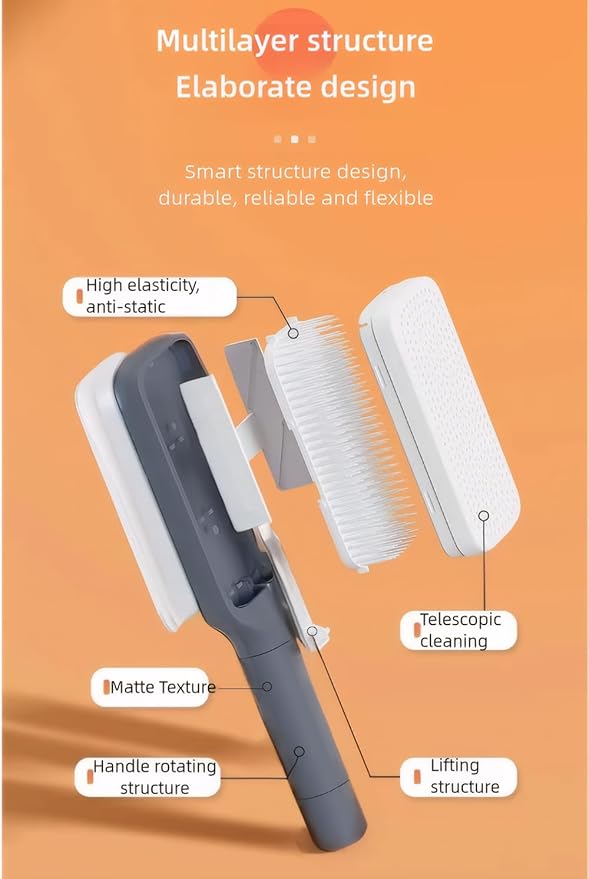 Self Cleaning Hair Brushes, Easy Clean Hair Brush with Retractable Bristles, Anti Static Massage Comb Brush for Effortless Hair Removal and Cleaning (Gray)