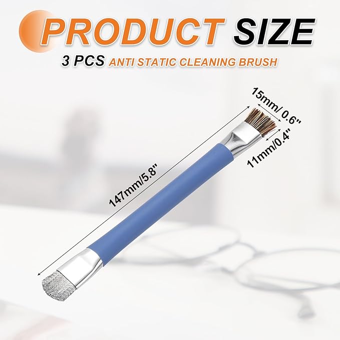 MECCANIXITY 3PCS Anti Static Brush, 147mm Dual Head Cleaning Brush for Small Spaces Keyboard Computer PCB Electronic Cleaning Kit, Blue