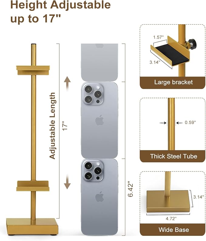 Adjustable Tabletop Easel Stand, Gold Picture Easels for Display Up to 17" H, Metal Picture Frame Holder Stand Table for Art, Photo (2 Pack)