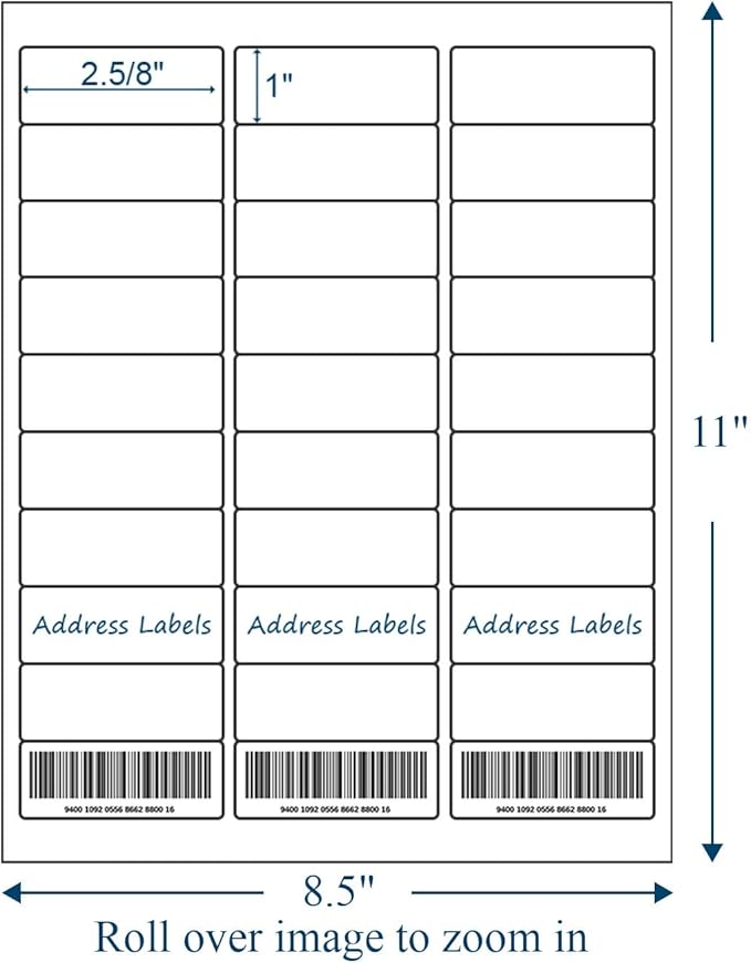 (2000 Sheets, 60000 Labels) Sticker Paper, 1" x 2 5/8" Shipping Address Labels, 30 Per Page Self Adhesive Mailing Label for Laser and Inkjet Printers