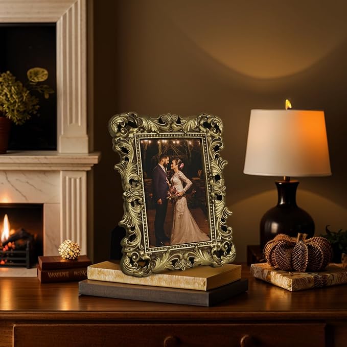 4x6 Gold Picture Frame Antique Ornate Vintage with Glass Front, Baroque Victorian Frame for Tabletop or Wall Display