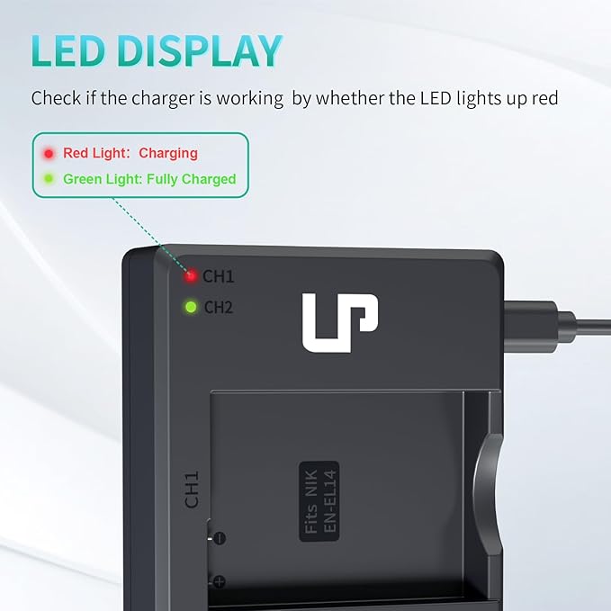 LP EN-EL14 EN EL14a Battery Charger Pack, 2-Pack 1600mAh Battery & Dual Slot Charger, Compatible with Nikon D3100 D3200 D3300 D3400 D3500 D5100 D5200 D5300 D5500 D5600 DF P7000 P7100 P7700 P7800