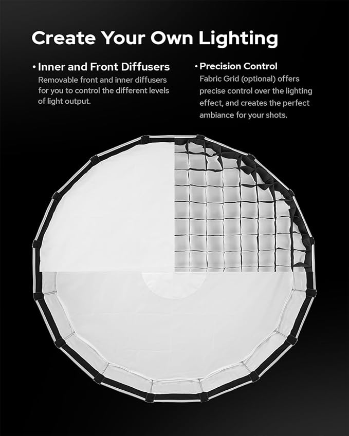 Godox Softbox S120T+Grid Bowens Mount 47.2in/120cm Quick Release Umbrella Softbox with Grid Bowens Mount - Portable Versatile Precise Control - Ideal for Studio Photography Live Streaming and Travel