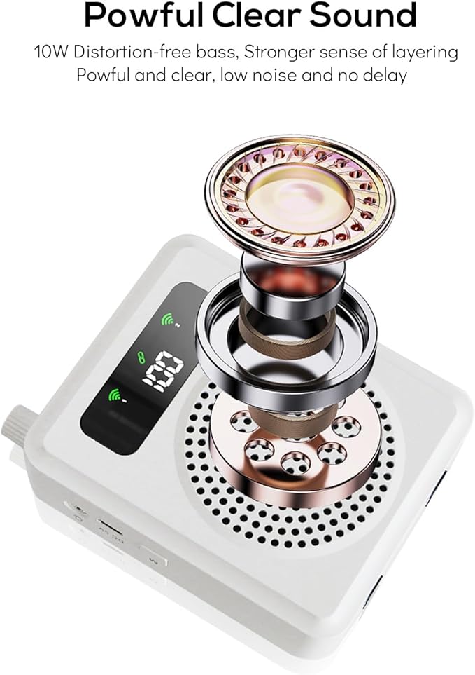 Wireless Voice Amplifier with Lavalier Microphones, Portable Voice Amplifier, Microphone with Speaker, Mini Megaphone with Clip on/Lapel Mic Teacher Microphone for Classroom Speech (White)