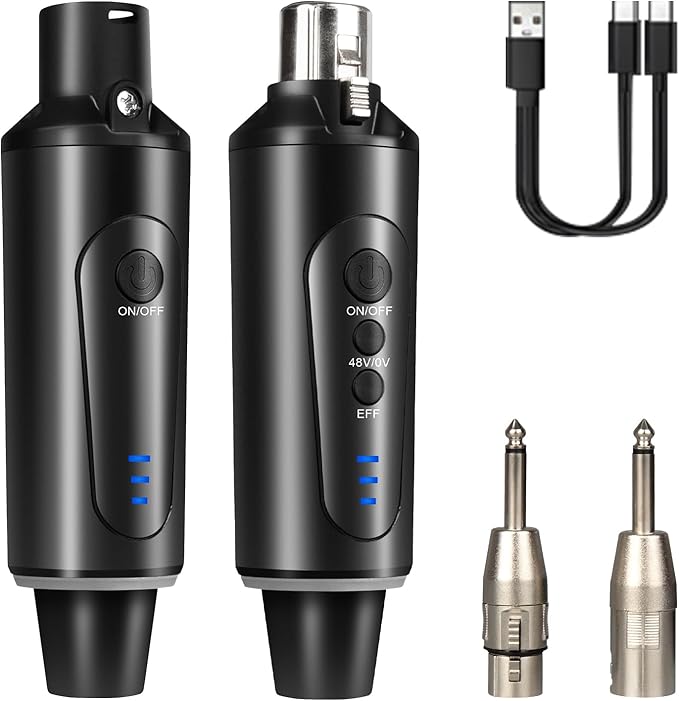 Depusheng S5 Wireless Microphone System Wireless Guitar Transmitter Receiver XLR Plug-on for Dynamic and 48V Condenser Microphones, Audio Mixer, with 48v Phantom Power and Reverb Switch