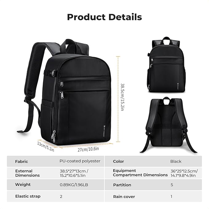 K&F CONCEPT Camera Bag Backpack, Professional DSLR/SLR/Mirrorless Camera Backpack, Photography Camera Case with Tripod Holder & Rain Cover Compatible with Canon/Sony/Nikon/FUJIFILM