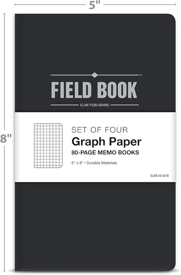 Elan Publishing Company Field Notebook/Journal - 5"x8" - Black - Graph Memo Book - Pack of 4