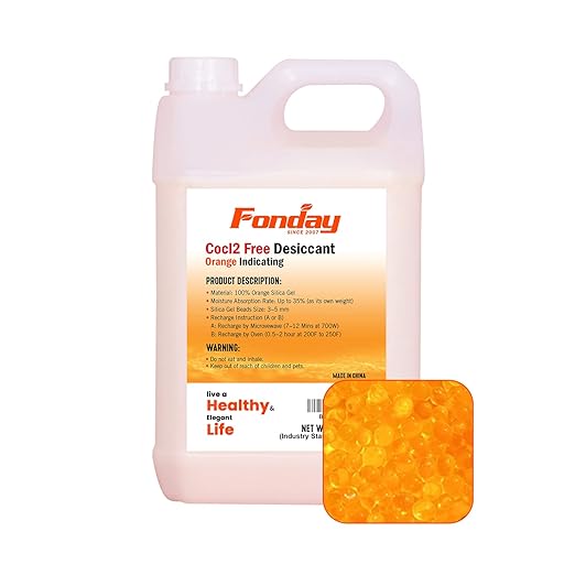 8LB Fonday Premium Moisture Indicating Silica Gel Desiccant Orange to Green Rechargeable Industry Standard Bead Size 3 to 5mm