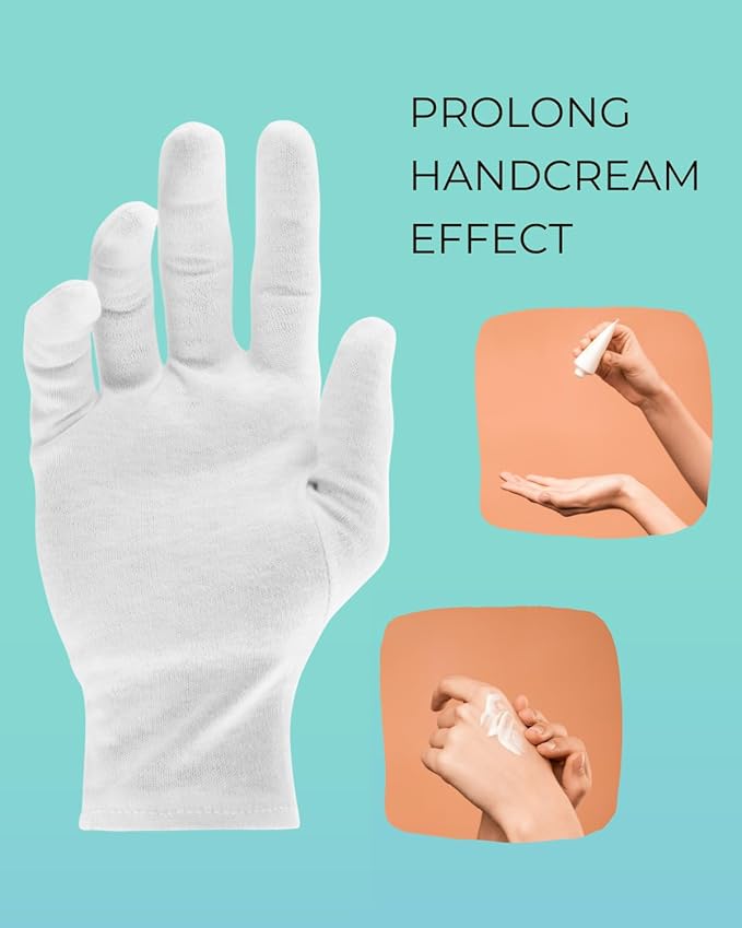 ANSMIO Cotton Gloves (2 Pairs), White, Moisturizing Night Gloves for Dry Hands, 100% Cotton, Size L