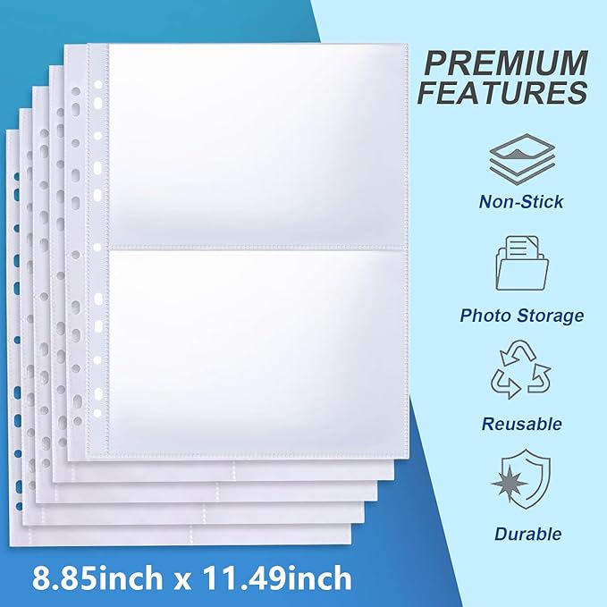 100Pack Photo Sleeves Holds 400 5"x7" Photos, Clear Photo Page Protector for 3 Ring Binder, Double-Sided Photo Album Refill Pages Photo Pockets Photo Sleeves Binder Sheets