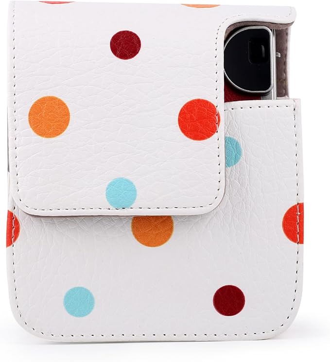 Frankmate Protective Case for Fujifilm Instax Mini 90 Instant Camera, Polka Dots PU Leather Camera Bag with Pocket and Adjustable Shoulder Strap