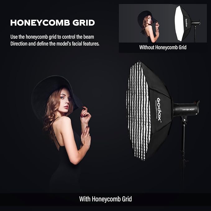 Godox FW 47inch/120cm Octagon Softbox Reflector with Honeycomb Grid and Bag for Speedlight Flash(Bowens Mount)