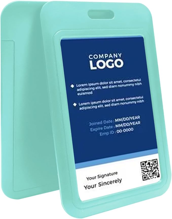 Larpur Pack of 2 Sliding ID Badge Holders Hard Plastic Vertical Card Cases with Clear ID Window for School, Office, Factory, Work, Aqua
