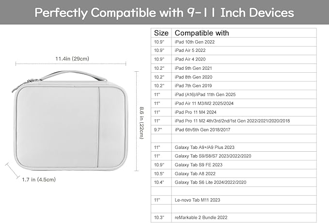 Dadanism Electronics Travel Organizer Case, Double Layers Cord Organizer Travel All-in-One Storage Bag for Cable, Cord, iPad, Chargers, fits 9-11'' Tablets, Portable Tech Accessories Bag, Gray White