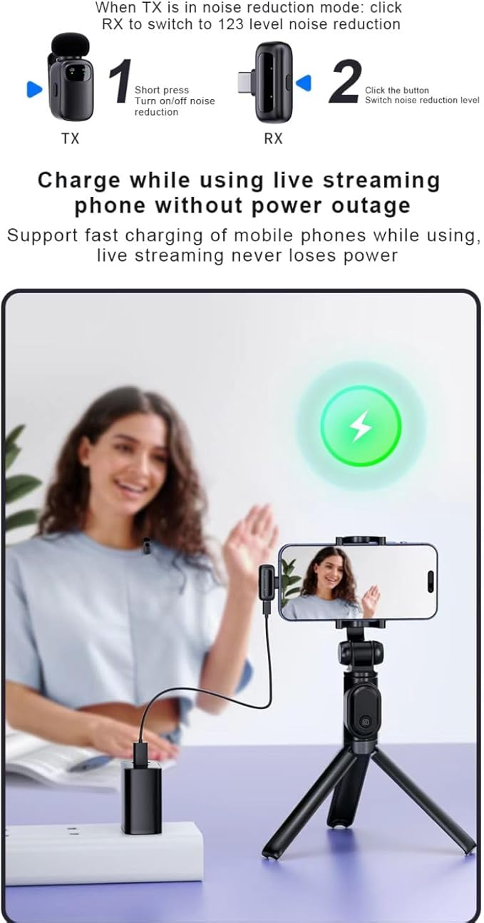Mini Wireless Lavalier Microphone for iPhone/Android, Lapel Mic with 3-Level Noise Reduction, AI Voice Changer,48kHz/24bit 30H Charging Case, Plug & Play Mini Mics for Vlogging,Content Creators