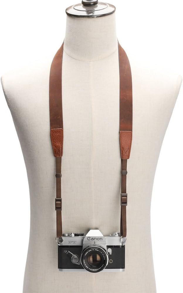CANPIS Crazy Horse Leather Camera Strap,Vintage Camera Strap,Adjustable Camera Neck Shoulder Strap for Photographers