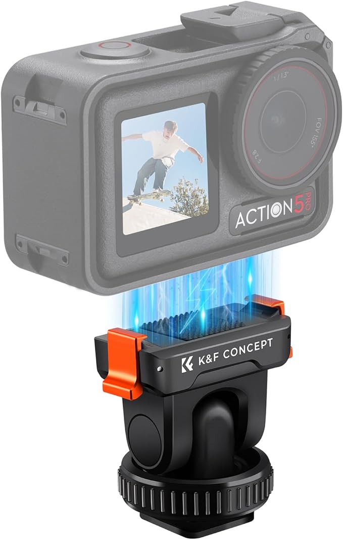 K&F CONCEPT Cold Shoe Action Camera Magnetic Quick Mount Holder, Tripod Mount for DJI Osmo Action 5 Pro Hot Shoe Camera Adapter with 1/4" Screw Hole for Osmo Action 3/4 DSLR Photography Accessories