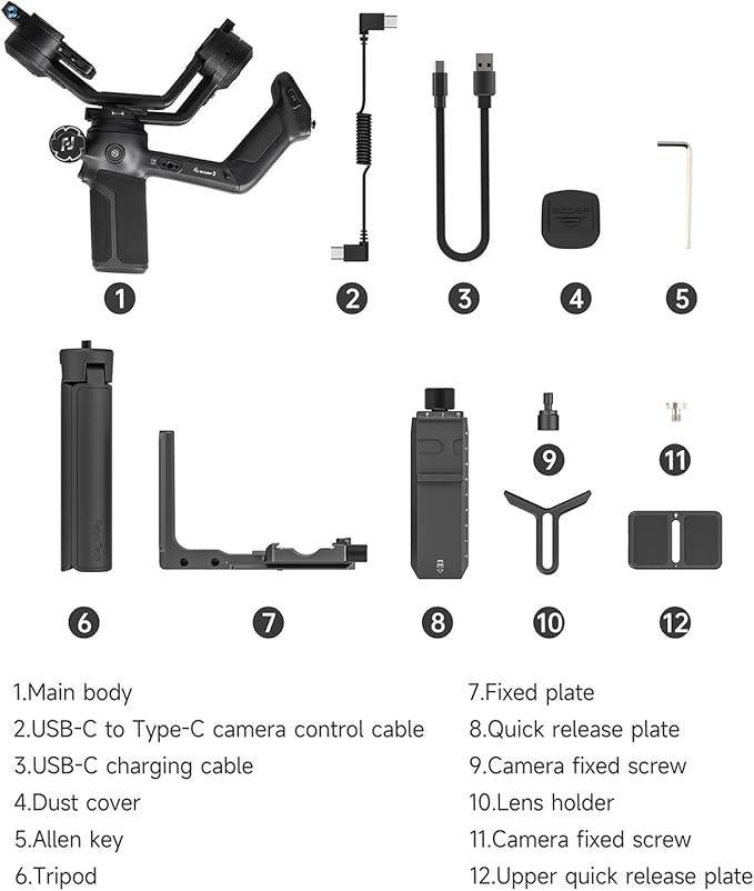FeiyuTech SCORP 3 Gimbal Stabilizer, 3-Axis Handheld Camera Gimbal 7.7lbs Payload, Vertical Shooting Control with Touch Screen for Canon/Sony/Panasonic/Nikon Camera