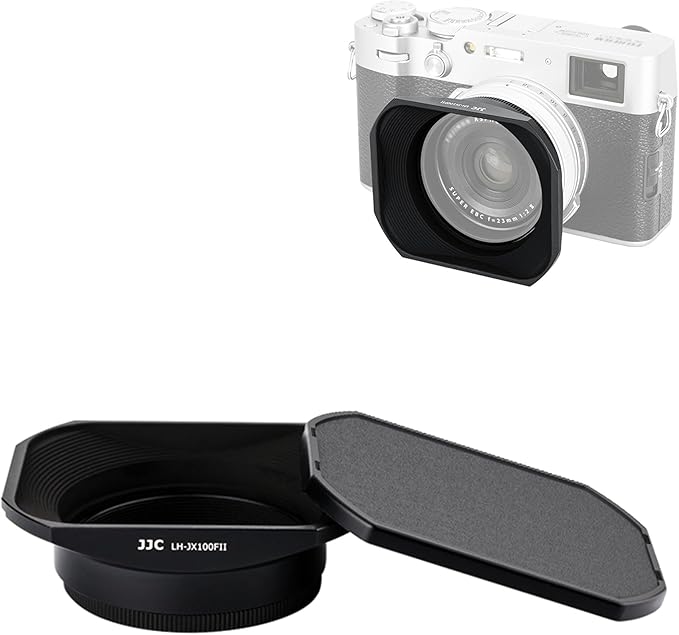 Metal Square Lens Hood with Lens Cap Protector & 49mm Thread Filter Adapter Ring for Fujifilm X100VI X100V X100F X100T X100S X100 X70 Camera Replaces Fuji LH-X100 Lens Hood & AR-X100 Adapter Black