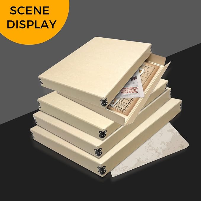 Golden State Art, Archival Storage Box, Acid-Free Drop Front Museum Box with Metal Edge for Storing Artwork Photos Documents Prints Arts And Crafts (Tan-11.75x14.75x1.5 Inches)