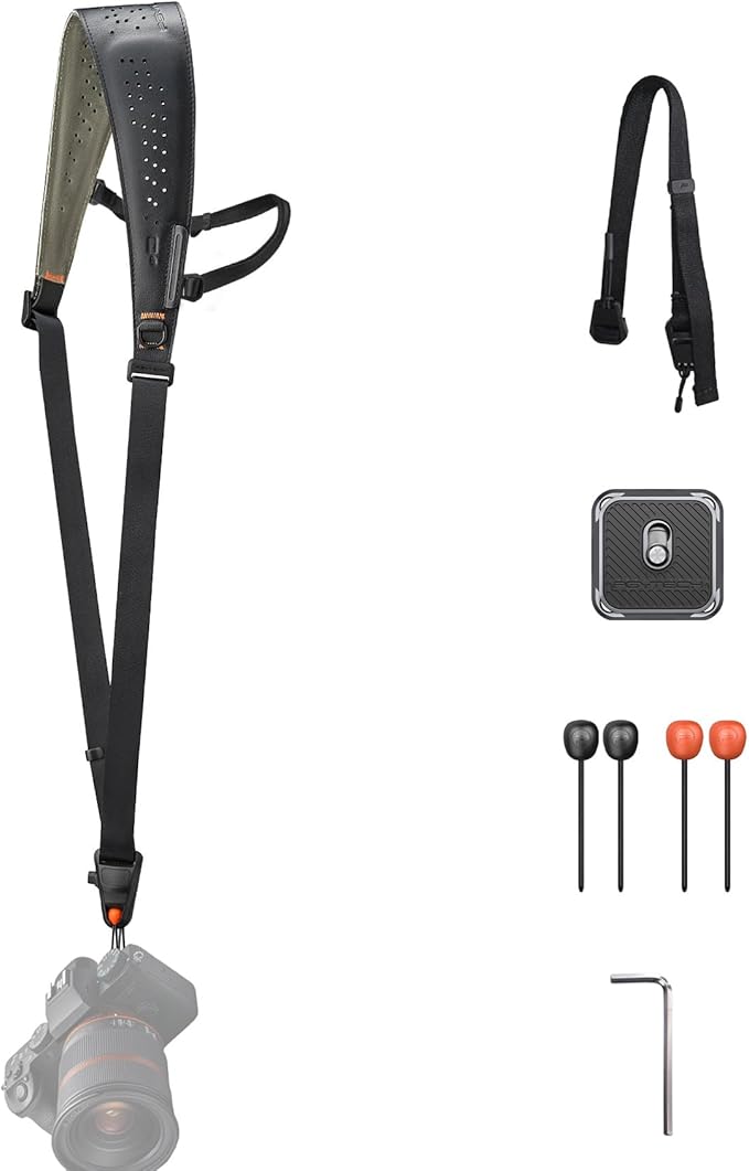 PGYTECH Camera Strap Pro, Professional Camera Harness with Detachable Underarm Strap QR Camera Shoulder Straps, Leather Ergonomic Shoulder Pad Neck Strap for DSLR/Mirrorless Cameras, Black