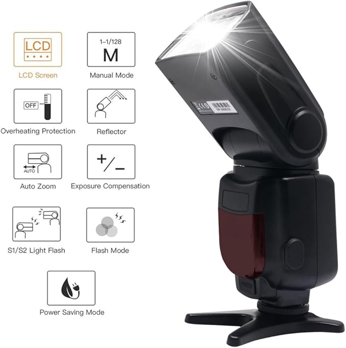 VD-930 Manual Professional Universal Speedlite, Camera Flash for Canon Nik Panasonic Olympus Fujifilm Pentax and Other DSLR Digital SLR Film Cameras with Standard Hot Shoe+LCD Display