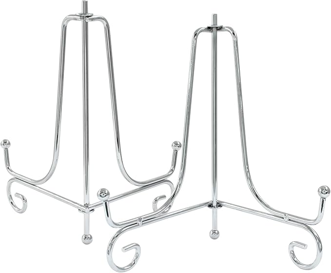 Hordion 2 Pack Plate Stand, 6 Inch Silver Iron Easel Photo Display Stand Plate Holder for Picture Frame Book Tabletop Art Platter