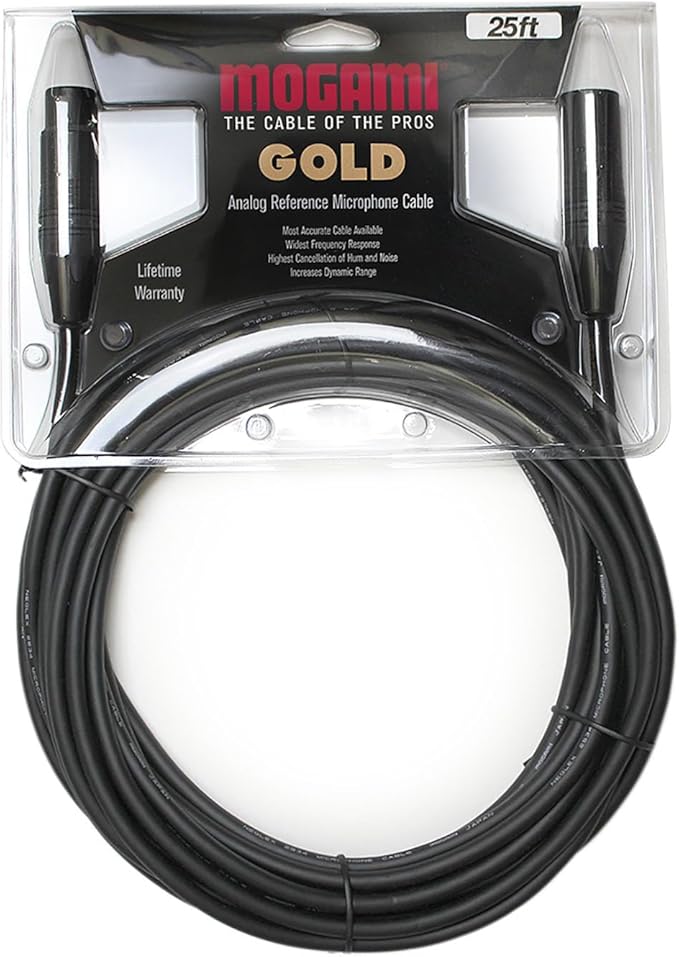 Mogami Gold Studio 25 XLR to XLR Quad Conductor Patch Cable 25 feet with Gold Contacts, XLRM-XLRF Connectors, Pro Audio Noise-Free