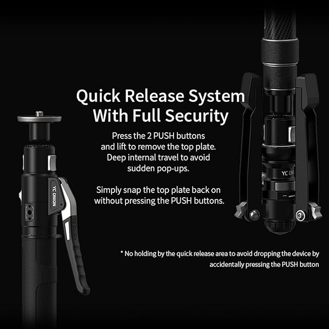 YC Onion Pineta Pro Carbon Fiber Monopod with Pedal Base, Light Stand Lightweight Travel Monopod with Quick Release Plate for Sony Canon Nikon DSLR Cameras, Gimbal and etc Max Load 11lb/5Kg