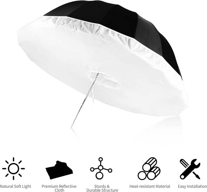 Selens 41 Inch Parabolic Umbrella with Diffuser Cover, Collapsible Black/Silver 16 Ribs Reflective Umbrella for Photo Studio Flash Speed Light