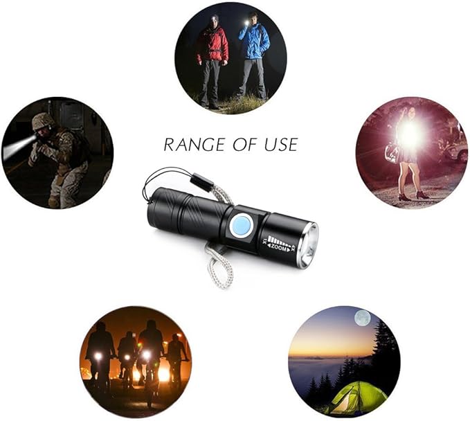 WREOW Mini USB Rechargeable Flashlight LED Flashlights 3 Light Modes and Zoomable, IP65 Water-Resistant Super Bright Pocket Torch Light for Camping, Hiking, Emergency, EDC (2 Pack)