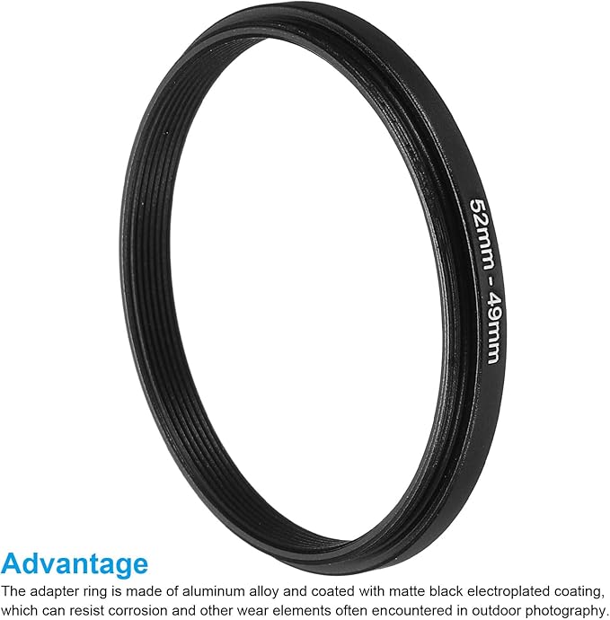 PATIKIL 52mm-49mm Metal Step Down Ring, Camera Lens Filter Adapter Ring Aluminum Filter Adapter Ring for Camera Lenses Hood, Black