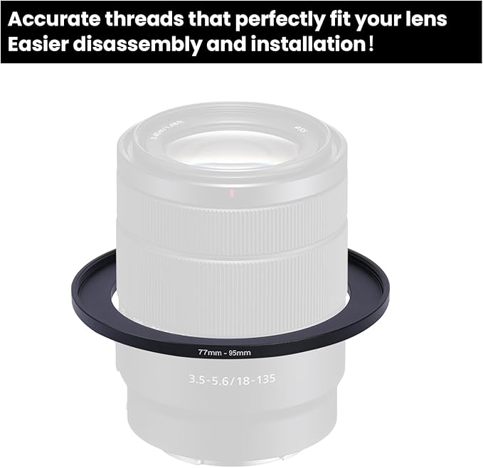 Metal Step Up Ring Filter Adapter - 77mm to 95mm - Metal Ring Step Up Rings Adapter Filter Compatible with All 95mm UV, CPL, ND, Lens Hood, Threaded Lens ect