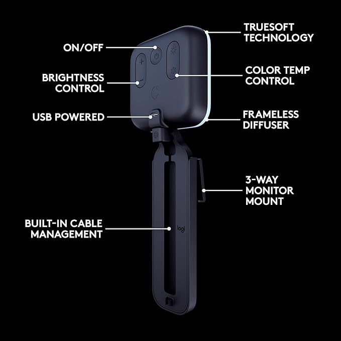 Logitech for Creators Litra Glow Premium LED Streaming Light with TrueSoft, Adjustable Mount, USB Connectivity, Video Lighting for Recording Streams, PC/Mac - Graphite