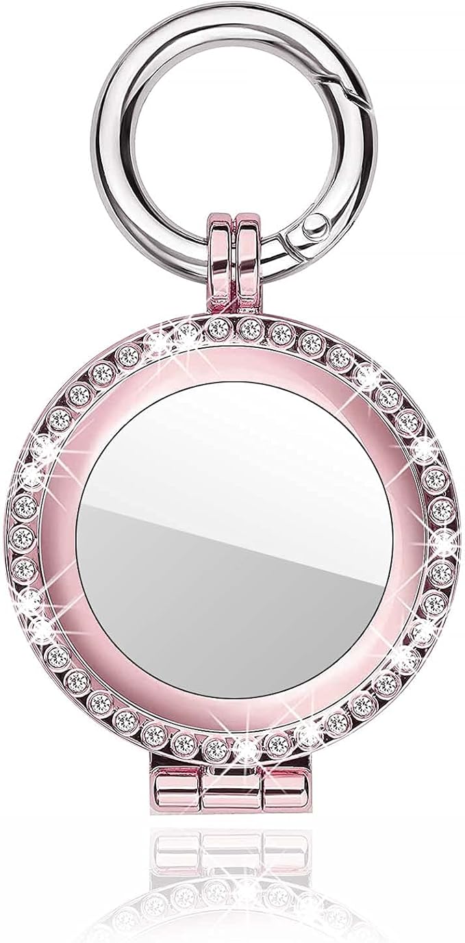 Case Compatible for Apple AirTag (2021), AirTag Diamond Rhinestone Bling Keychain Cover, Metal Protective Holder for AirTag Accessories (Rose Pink)