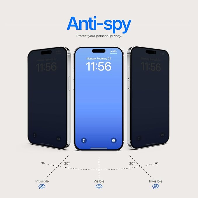 Ocushield Privacy Screen Protector for iPhone 16 Pro Max – Anti-Spy Tempered Glass, Blue Light Filter, 95% Transparency, Bubble-Free Install, Scratch-Resistant, Case Friendly