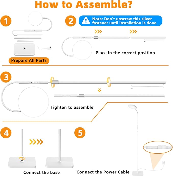 Floor Lamp, Adjustable Height Floor Lamps for Living Room Bedroom, 252 LED Super Bright Standing Lamp Remote Control, Dimmable Gooseneck Tall Stand Reading Lamp Light for Office Craft, White