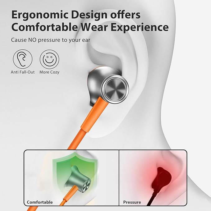 Jiunai USB C Earbuds for Samsung S26 Wired Headphones with USB C Plug in Ear Magnetic Stereo Remote Control Corded Type C Earphones for iPhone 17 16 15 Galaxy S25 S24 Pixel 10 for iPad Pro Orange Grey