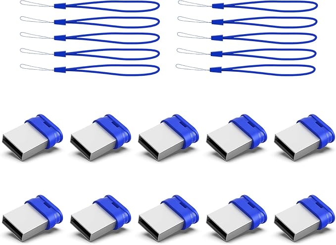 32GB Small USB Drive K&ZZ 10 Pack 32 GB Mini Thumb Drive with Lanyard 32G Low Profile USB Flash Drive Short Flash Drives for PC Laptop (32GB, Blue)
