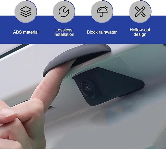Car Rear View Camera Cover, Wider Longer Waterproof Protective Shield for Clear Imaging, ABS Anti-rain Reversing Cam Guard with Self-adhesive, Universal Exterior Modification for Cars (White)
