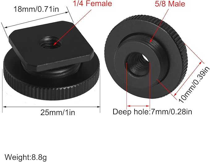 1 Set Hot Cold Shoe Bracket Holder Extension Flash Head Phone Holder 5/8 Male to 1/4 Female Single Tier 1/4 Male Adapter Screw Aluminium Alloy SLR Camera Universal for Lights Travel Tripods