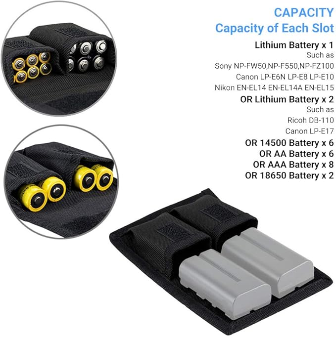 DSLR Battery and Memory Card Holder Pouch (3 Pockets) - Camera SD CF XQD Card Storage Case for AA, LP-E6, LP-E10, LP-E12, LP-E17, EN-EL14, EN-EL15, NP-FW50, NP-F550, NP-FZ100 Batteries