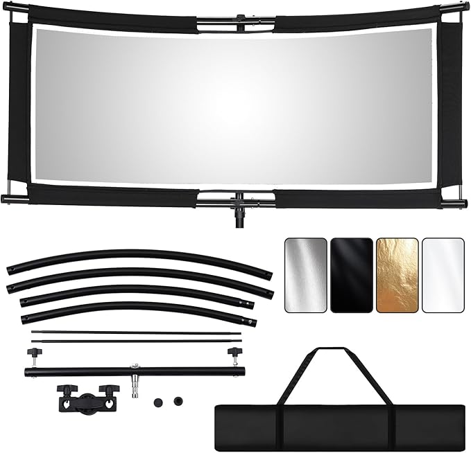 Clamshell Light Reflector/Diffuser with Carrying Case,40"X20" (4 Color in 1) Arclight Curved Eyelighter Lighting Diffuser for Photography Portrait Studio Video Shooting,Black/White/Gold/Silver