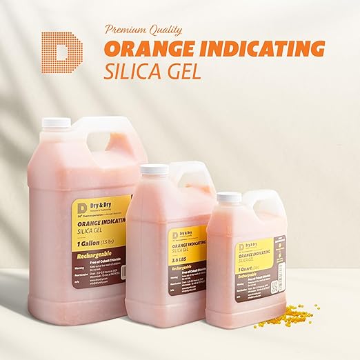 Dry & Dry [6 LBS] Premium Orange Indicating Silica Gel Desiccant Beads(Industry Standard 3-5 mm) - Rechargeable Silica Gel Beads(6 LBS)