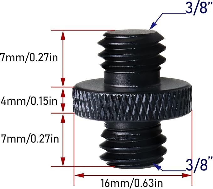 2Pcs 3/8 inch Male to 3/8 inch Male Threaded Tripod Screw Adapter Double Sides Standard Mounting Thread Converter for Camera Mount