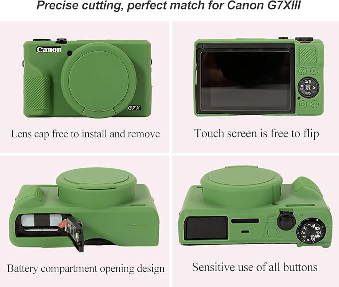Pocoukate Case for Canon G7X Mark III Camera, Soft Silicone Protective Cover Skin with Removable Lens Cover for Powershot G7X Mark iii, Silicone Case with G7X3 Screen Protector Accessories - Green